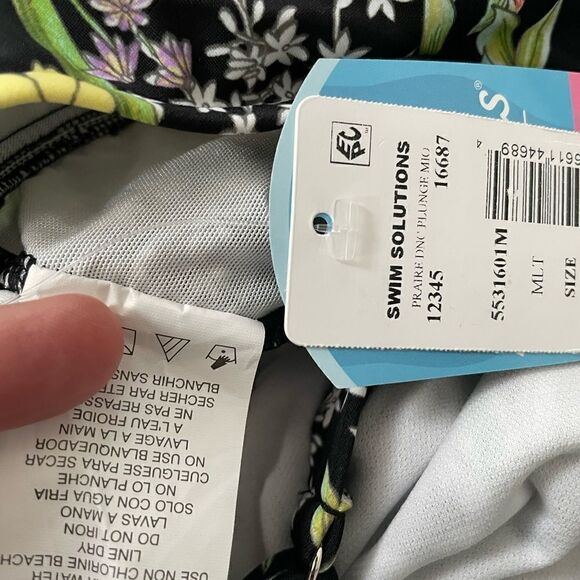 SWIM SOLUTIONS Black Floral NEW Tummy Control Deep V-Neck One Piece Swimsuit 10 - Picture 3 of 7